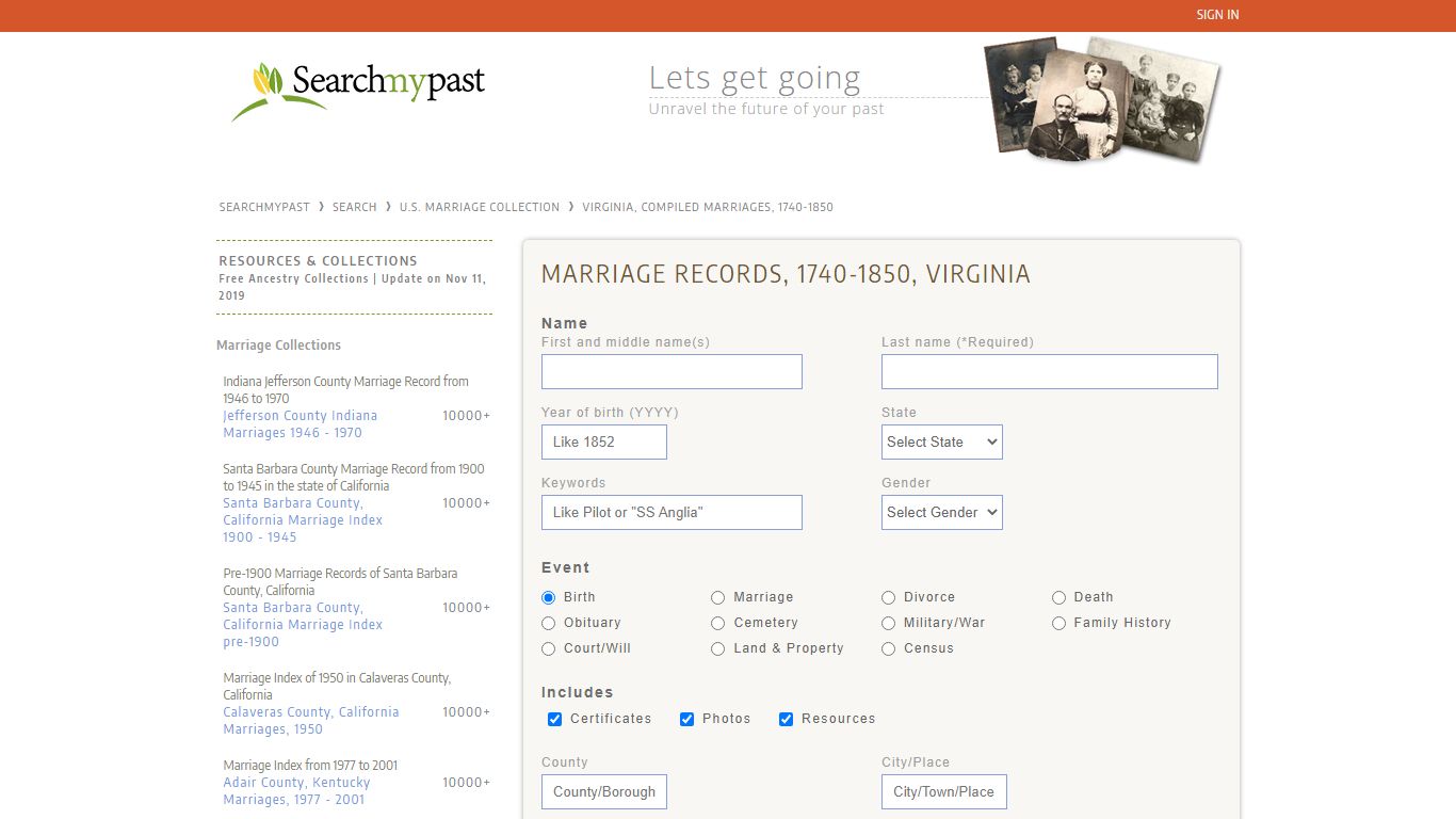 Virginia, Compiled Marriages, 1740-1850 | Searchmypast