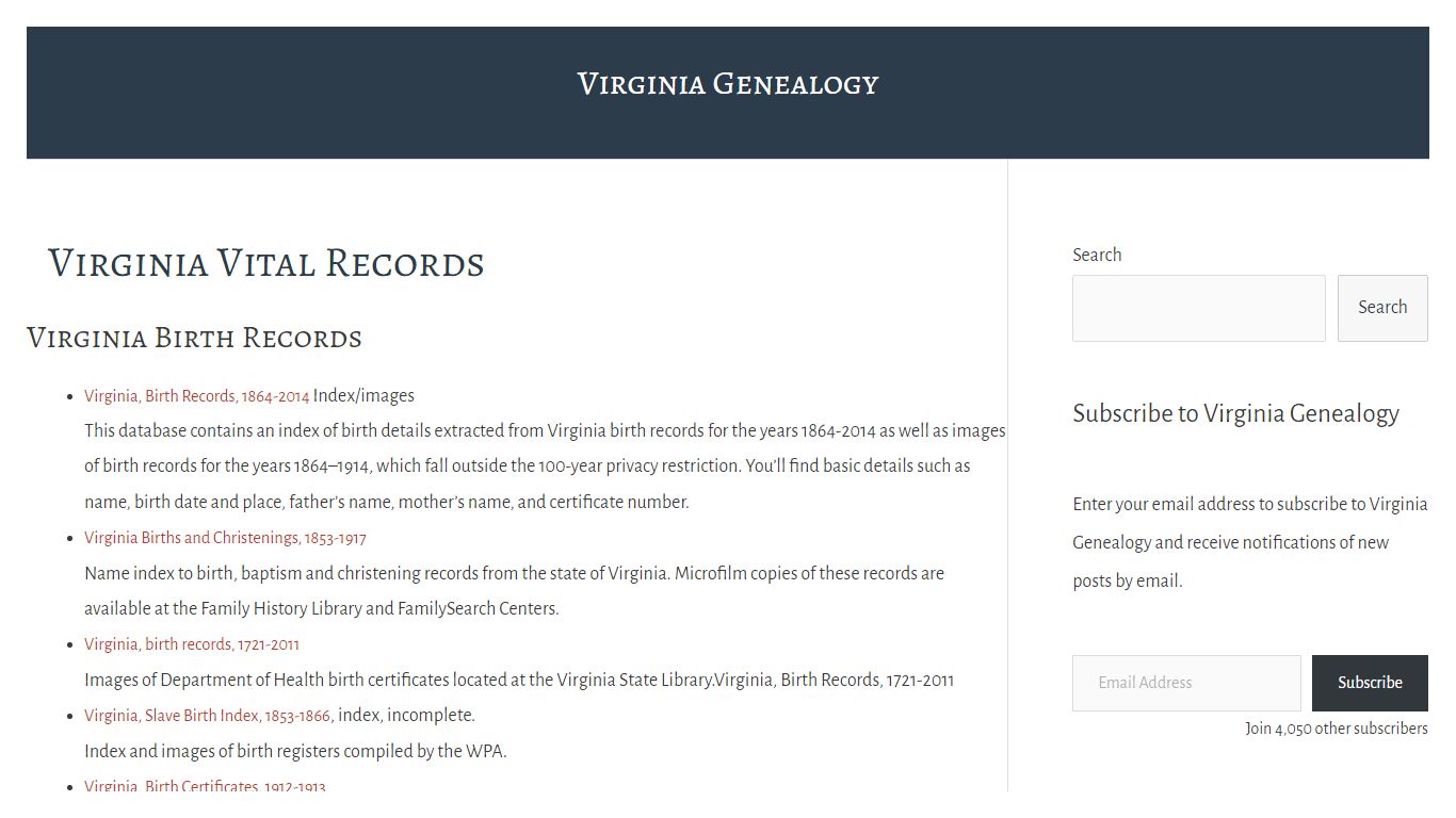 Virginia Vital Records - Virginia Genealogy